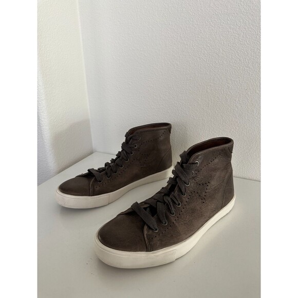 FRYE Men\'s Hi Top Leather Sneakers Brown Perforation Classic Lace Up Size 8.5